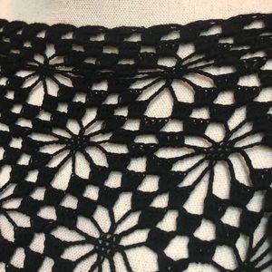 Sweaters - Black Crocheted Poncho with Fringe Detail Sweaters - Black Crocheted Poncho with Fringe Detail